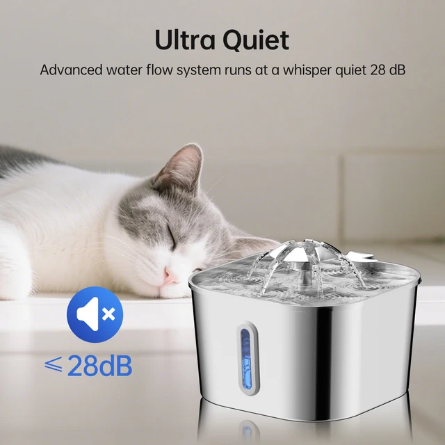 2.2L Automatic Cat Fountain Stainless Steel Pet Water Dispenser Silent Water Pump Circulation Filtering Visual Window 3