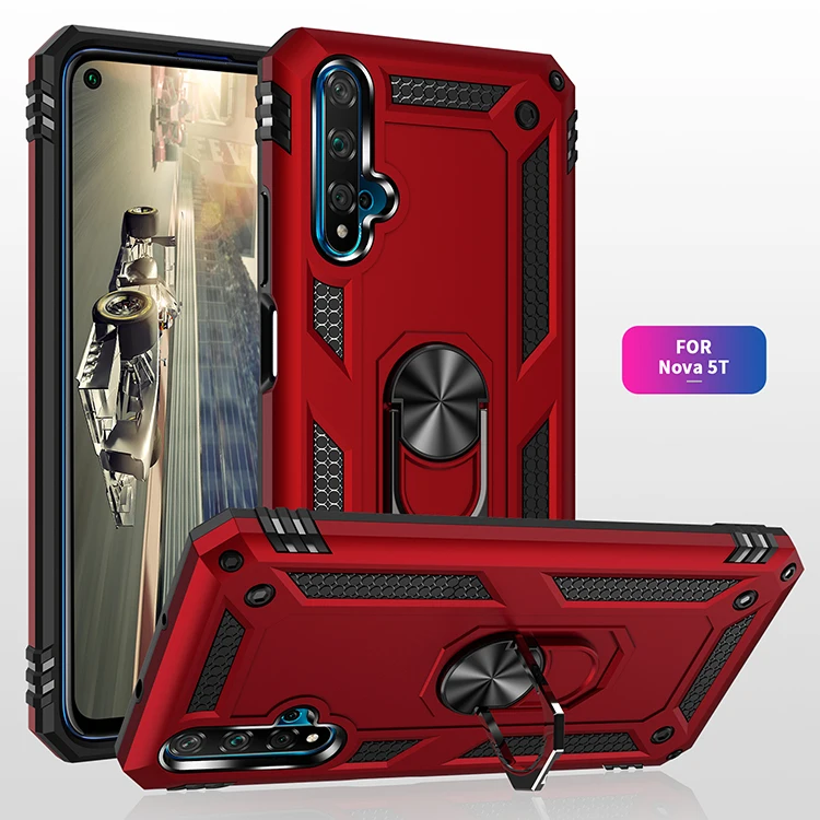 

for Huawei Nova 5T Armor Shockproof Case for Huawei Nova 5 T Military Drop Protective Magnet Car Holder Ring Case Cover