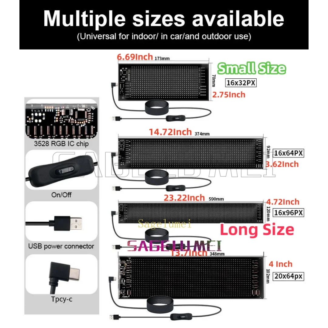5V USB LED Matrix Pixel Panel Multilingual APP DIY Graffiti Scrolling Text Animation Display Car Remote Truck Devil's Eye Lights 2