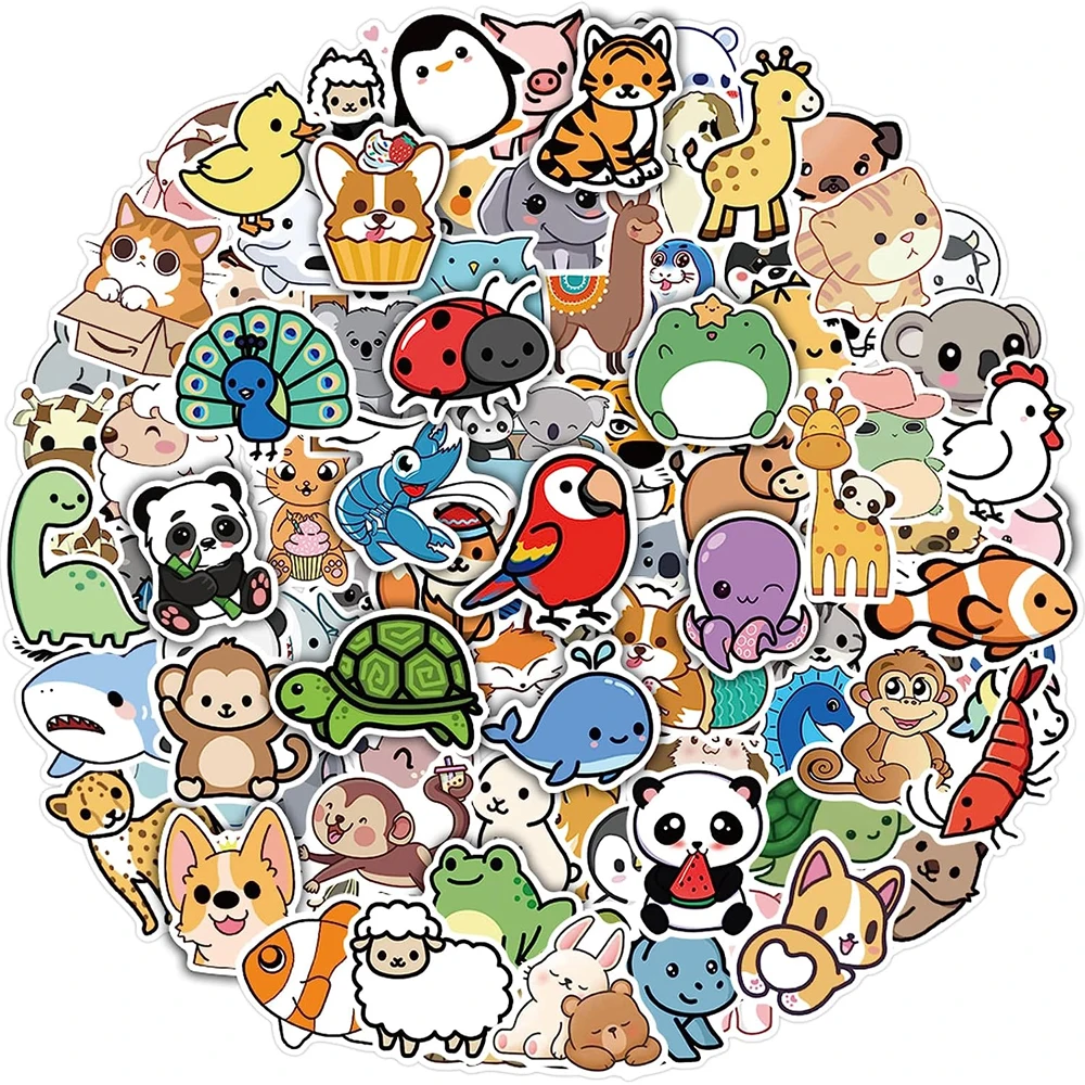 

50/100 Cute Animal Stickers Set Waterproof Decals for Water Bottle, Phone, Laptop, Skateboards, Suitcases, Guitars