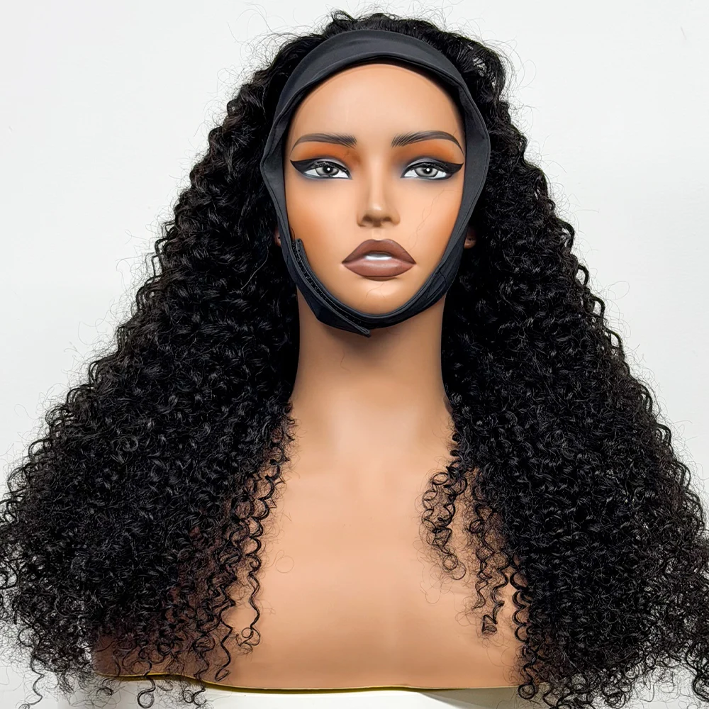 Deep Curly Headband Wig Front Human Hair Wigs No Lace 300% Ice Silk Headband Wig Human Hair Jerry Curly Wigs For Black Women