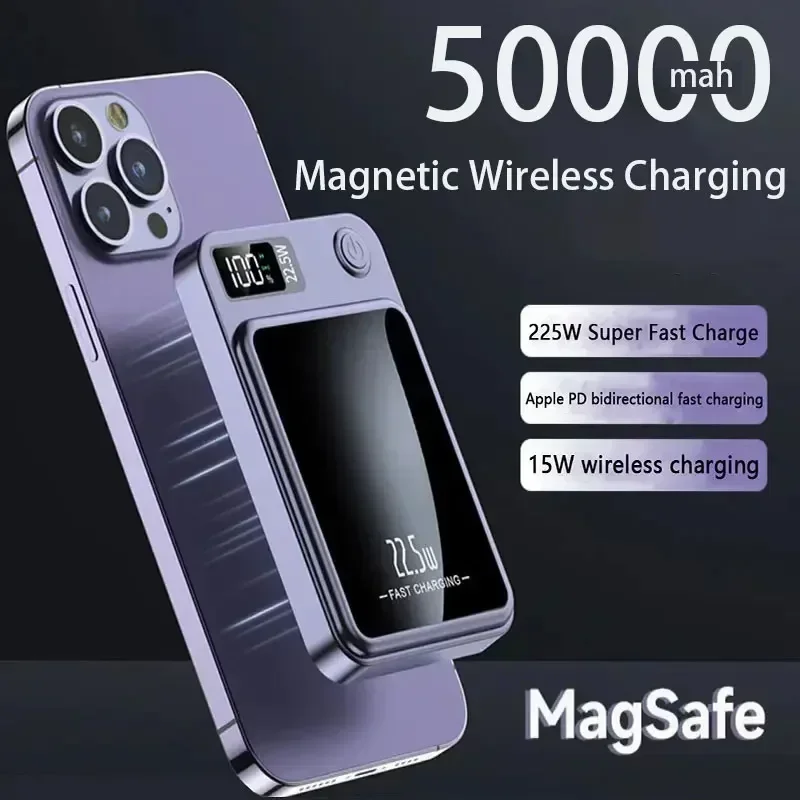 

50000mAh Portable Macsafe Magnetic Power Bank Fast Wireless Charger For iphone 12 13 14 Pro Max External Auxiliary Battery Pack