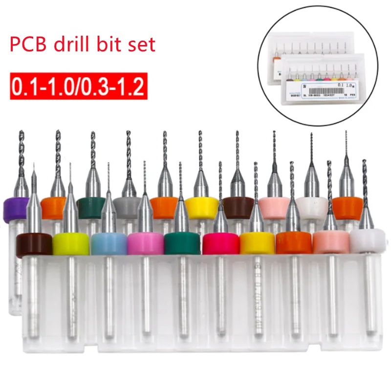 

10pcs PCB micro drill bit, 0.1-1.2mm fixed handle, tungsten carbide carbide CNC drill machine for printed circuit boards
