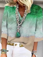 Plus Size 5XL 2025 New Summer Casual Tee Shirt Women's V Neck Tops Loose Size Short Sleeve Wave Print Pullover Fashion T-shirt