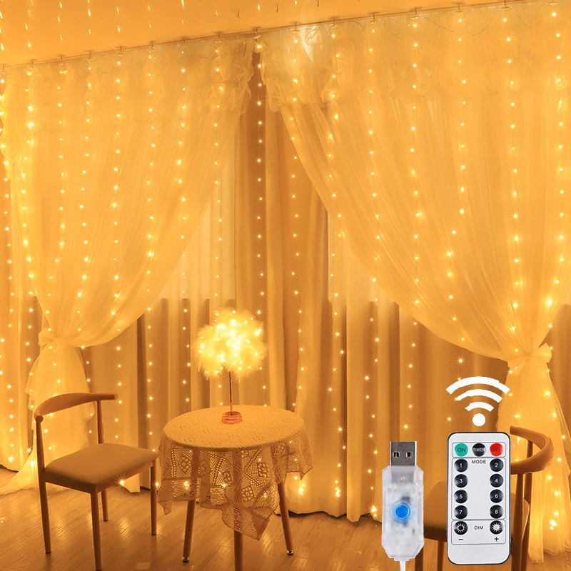 thumbnail image 1 of Cadena de luces LED USB para cortina, decoración navideña para ventanas, luces de hadas con 8 modos de control remoto para bodas, fiestas y festividades, 1 of 4
