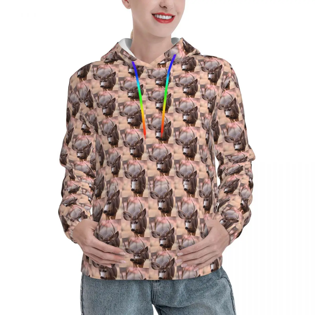 

Mule Deer Antlers Loose Hoodies Women Animal Print Korean Fashion Hoodie Winter Trendy Graphic Hooded Shirt Big Size XL 2XL