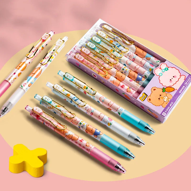 

36 pcs/lot Kawaii Rabbit Bear Press Gel Pen Cute 0.5mm Black Ink Pens Gift Stationery Office School Supplies Wholesale