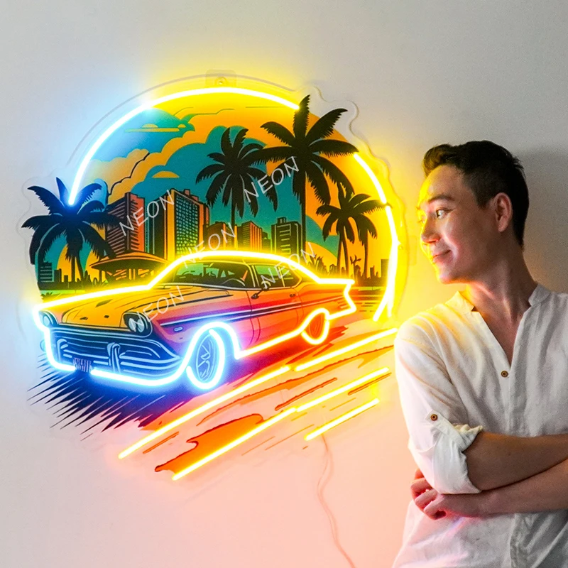 

Car The Sunset LED Neon Sign Custom Bedroom Living Room Wall Decor Neon Light Bar Club Decoration Neon Signs for Car Lover Gifts