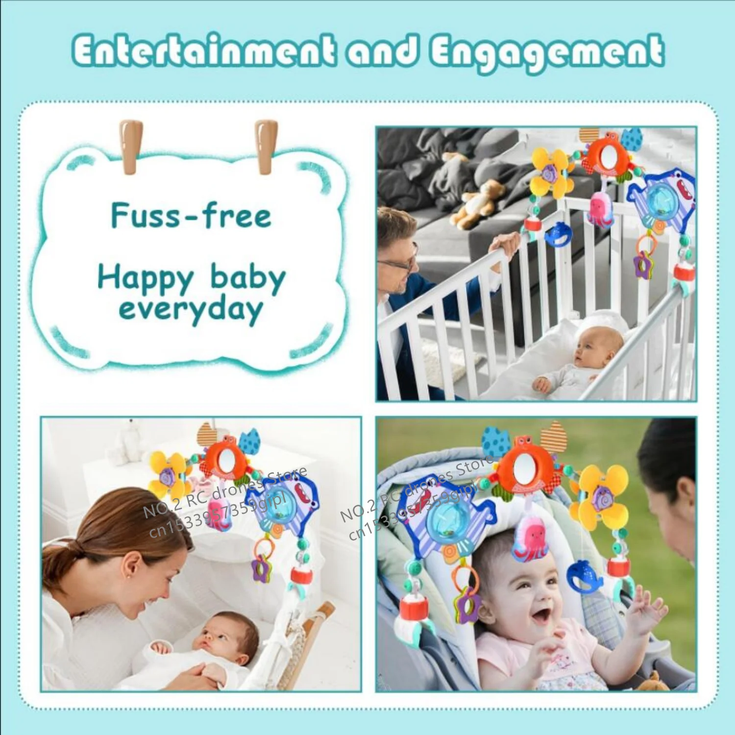 Crib Hanging Bell Stroller Arch Clip Foldable Sunflower Baby Interactive Rainbow Toys Infant Grab Exercise for Son Daughter Gift 5