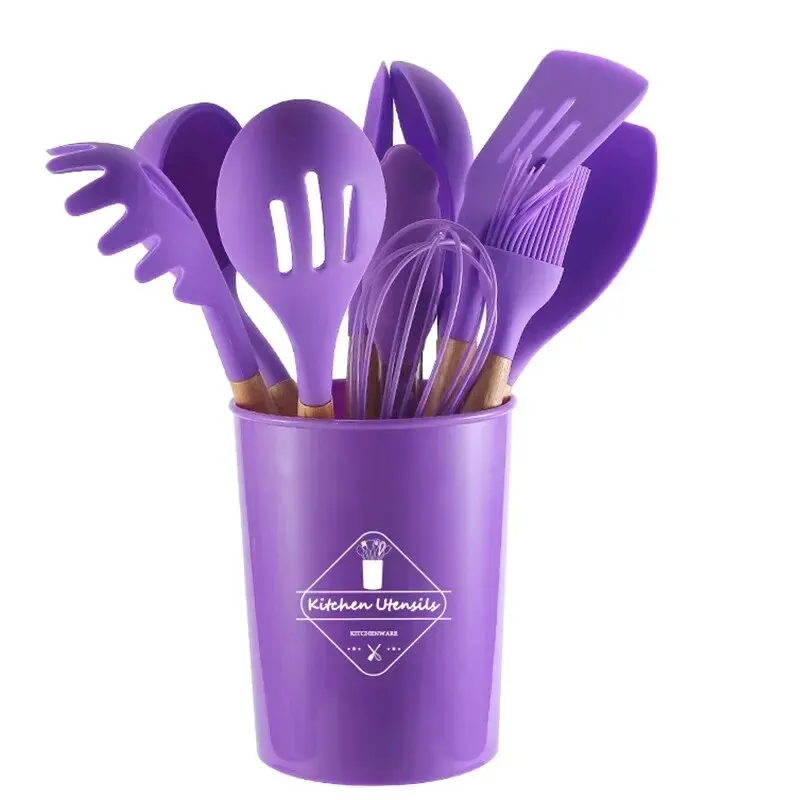Purple 11-piece set with wooden handle with barrel