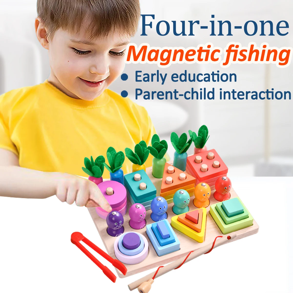 

Blocks Kindergarten Montessori Shape Cognitive Dimensional Magnetic Fishing Set Column Puzzle Toy Matching Radish Pulling Toy