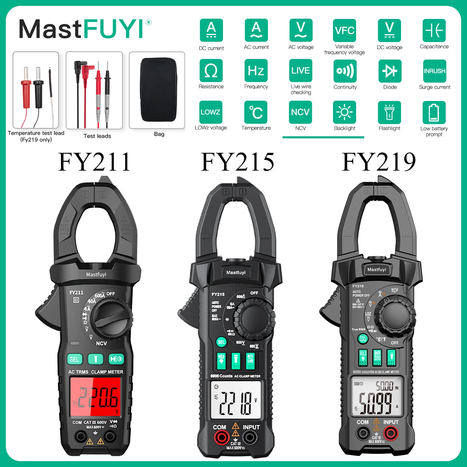 

AC DC Digital Clamp Meter Auto Rang Multimeter True RMS Smart Plier Ammeter High Precision Capacitance Voltage Hz Ohm NCV Tester