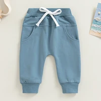 Infant Newborn Baby Boys Sweatpants, Elastic Waist Drawstring Solid Fall Trousers with Pockets for Casual Daily 0-3T 4