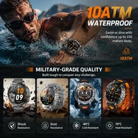 Montre connectée militaire pour hommes, grande batterie 1400mAh, 1.7 "HD, appel Bluetooth, étanche 10ATM, Flash LED, SOS, moniteur de santé, montres de Sport 5