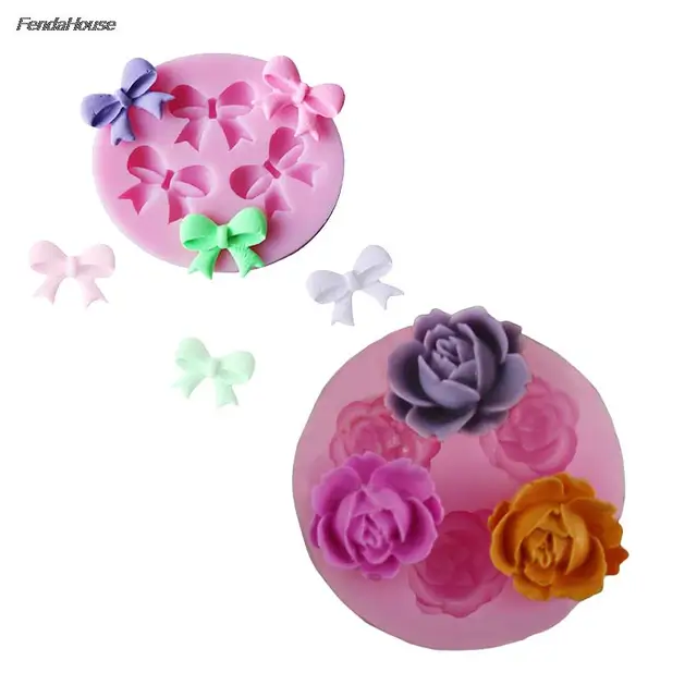 Silicone Rose Leaves Bowknot Soap Mold Kitchen Accessories Cake Mold Gumpaste Candy Cookies Tools Fondant Cake Decoration