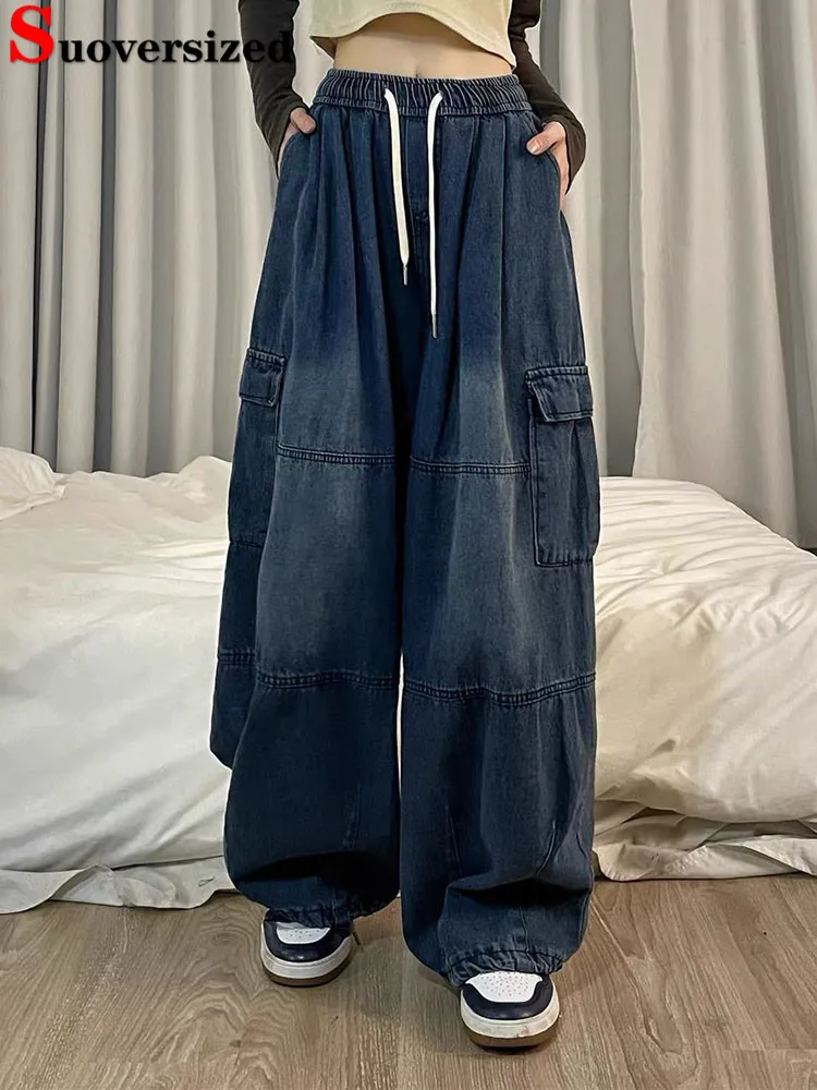 

Винтажные мешковатые прямые джинсы с высокой талией, женские повседневные брюки-карго большого размера в уличном стиле, джинсовые брюки в Корейском стиле на весну и осень, Kot Pantolon