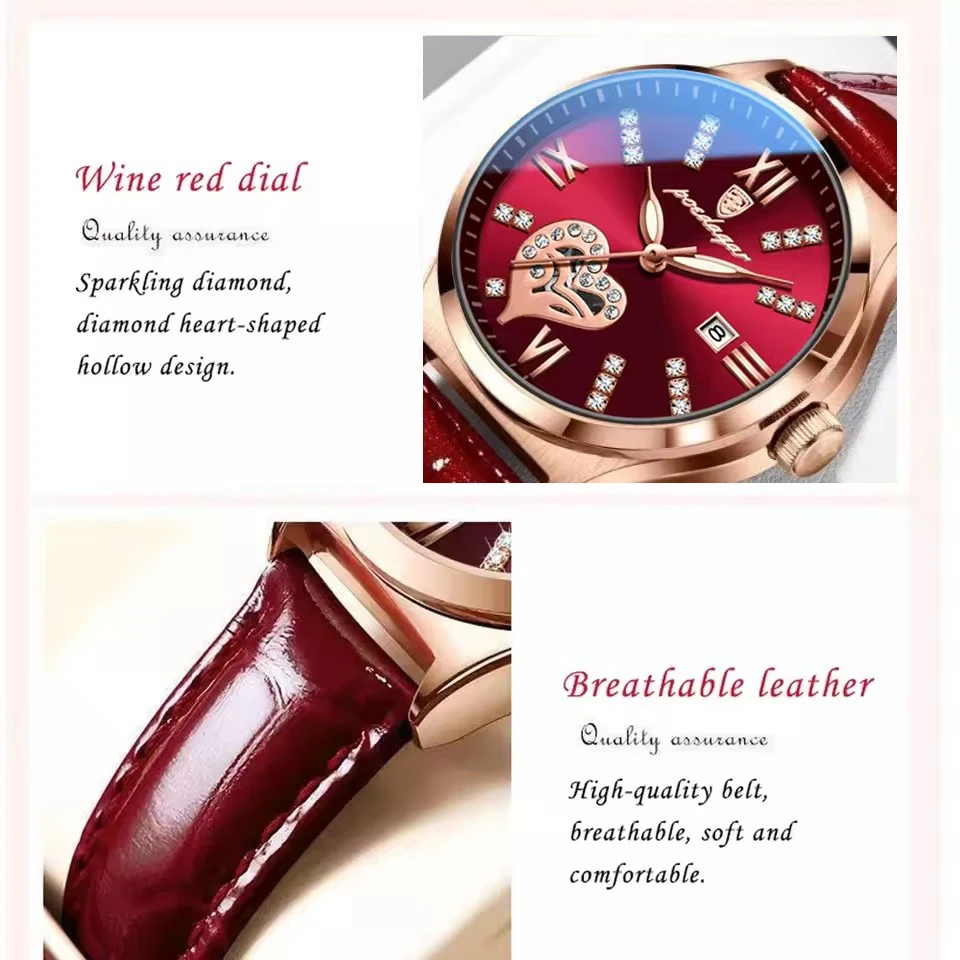 POEDAGAR Luxury Casual Watches For Women Waterproof Calendar Leather Ladies Watch High Quality Fashion Woman's Quartz Wristwatch 3