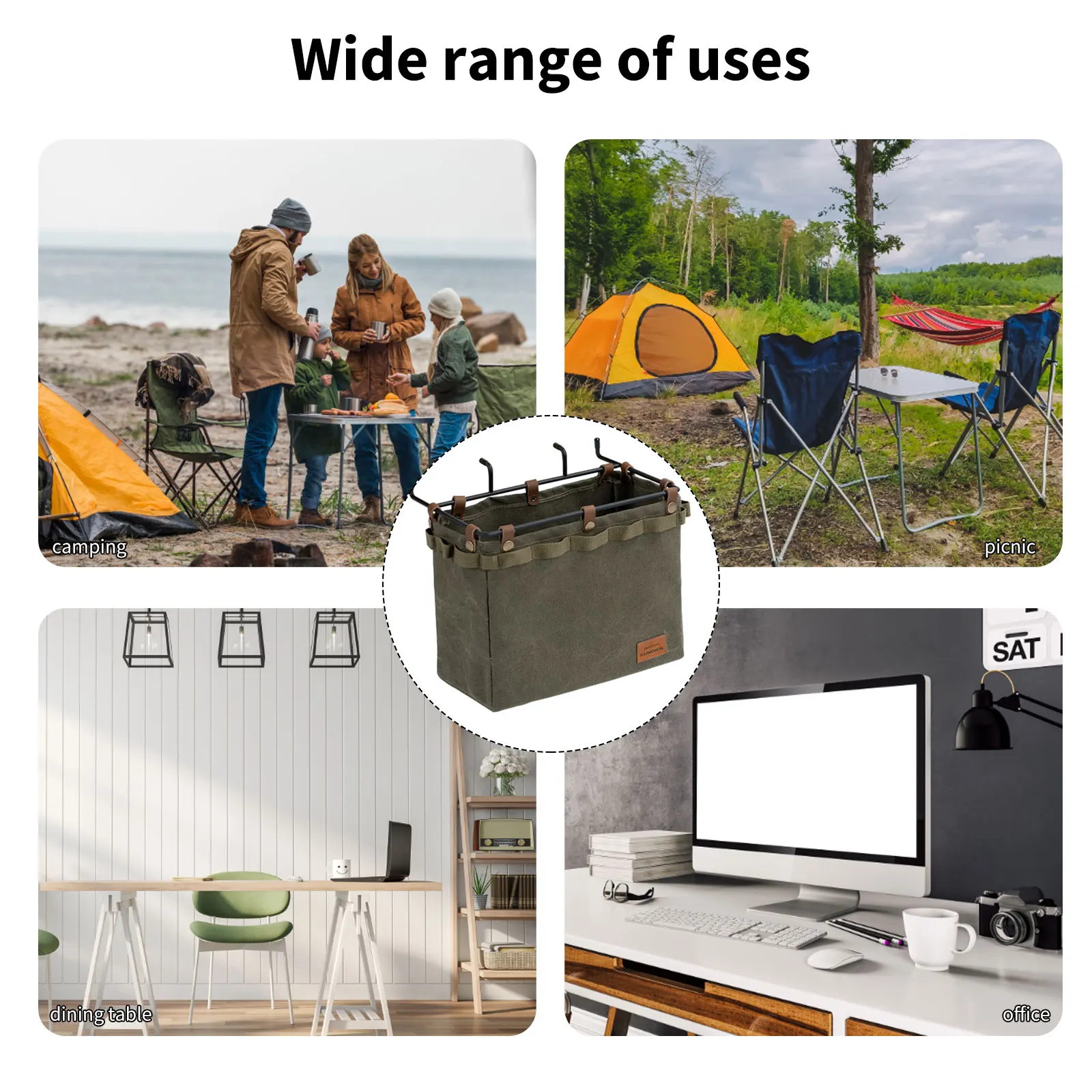 Description Picture 5 of itemCamping Table Side Storage Bag Multifunctional Folding Canvas Bag  with Hook Outdoor Picnic Desk Cookware Hanging Bag