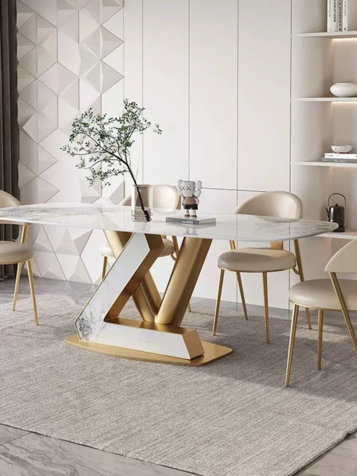 

Итальянский светильник роскошный каменная тарелка, обеденный стол и стул, комбинированный маленький домашний Прямоугольный Обеденный Стол