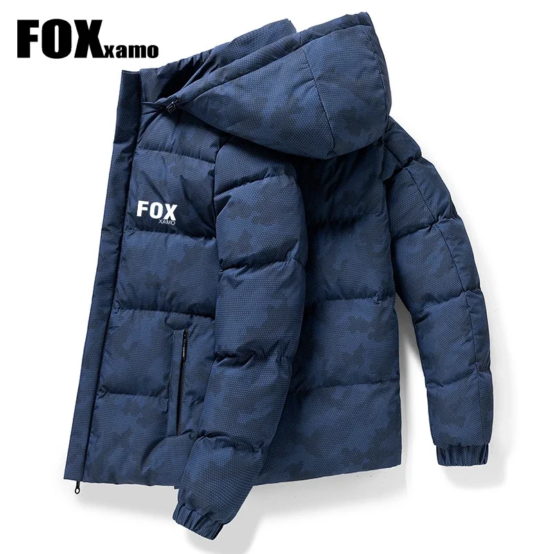 Foxxamo 남성용 후드 재킷, 위장 패턴, 캐주얼 바람막이 사이클링, 코튼 패딩, 가을 겨울 의류 코트