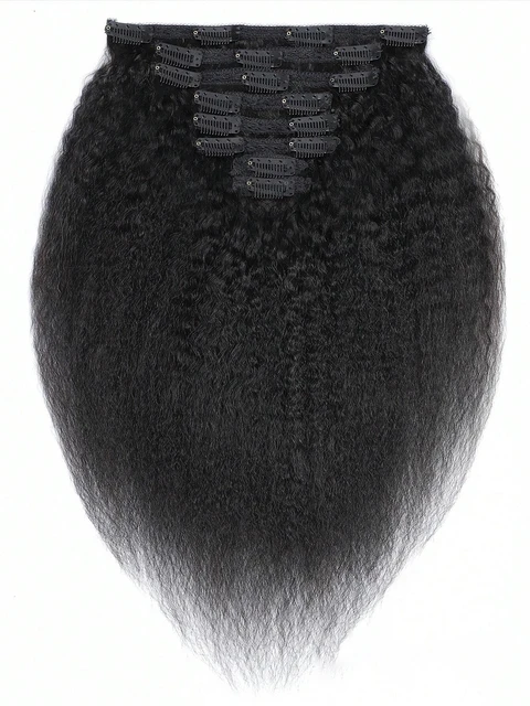 Kinky Straight Clip In Human Hair Extensions 8Pcs/Pack Full Head For Black Women Brazilian Clip in Hair Extension Human Hair