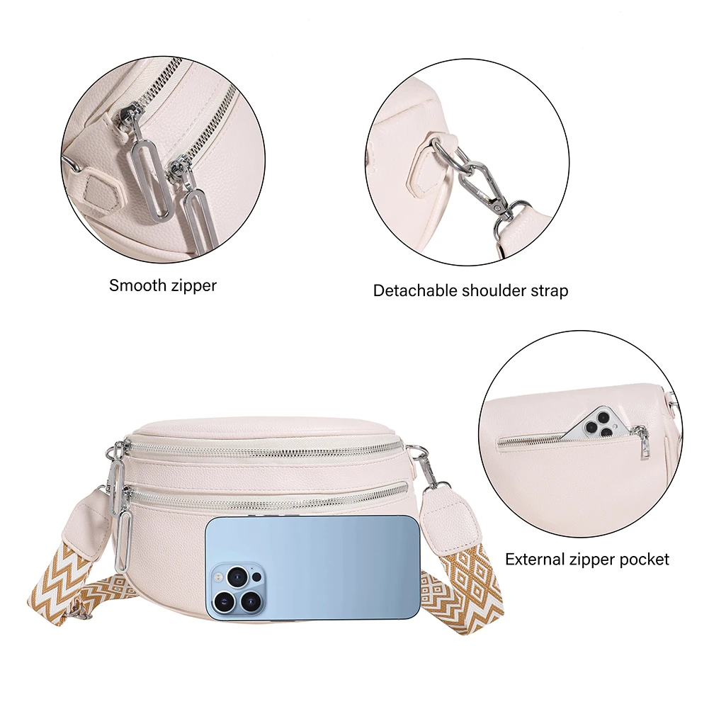 Women Stylish Crossbody Bag with Wide Strap Simple Shoulder Bag PU Leather Retro Belt Bag Female Daily Dating Bag