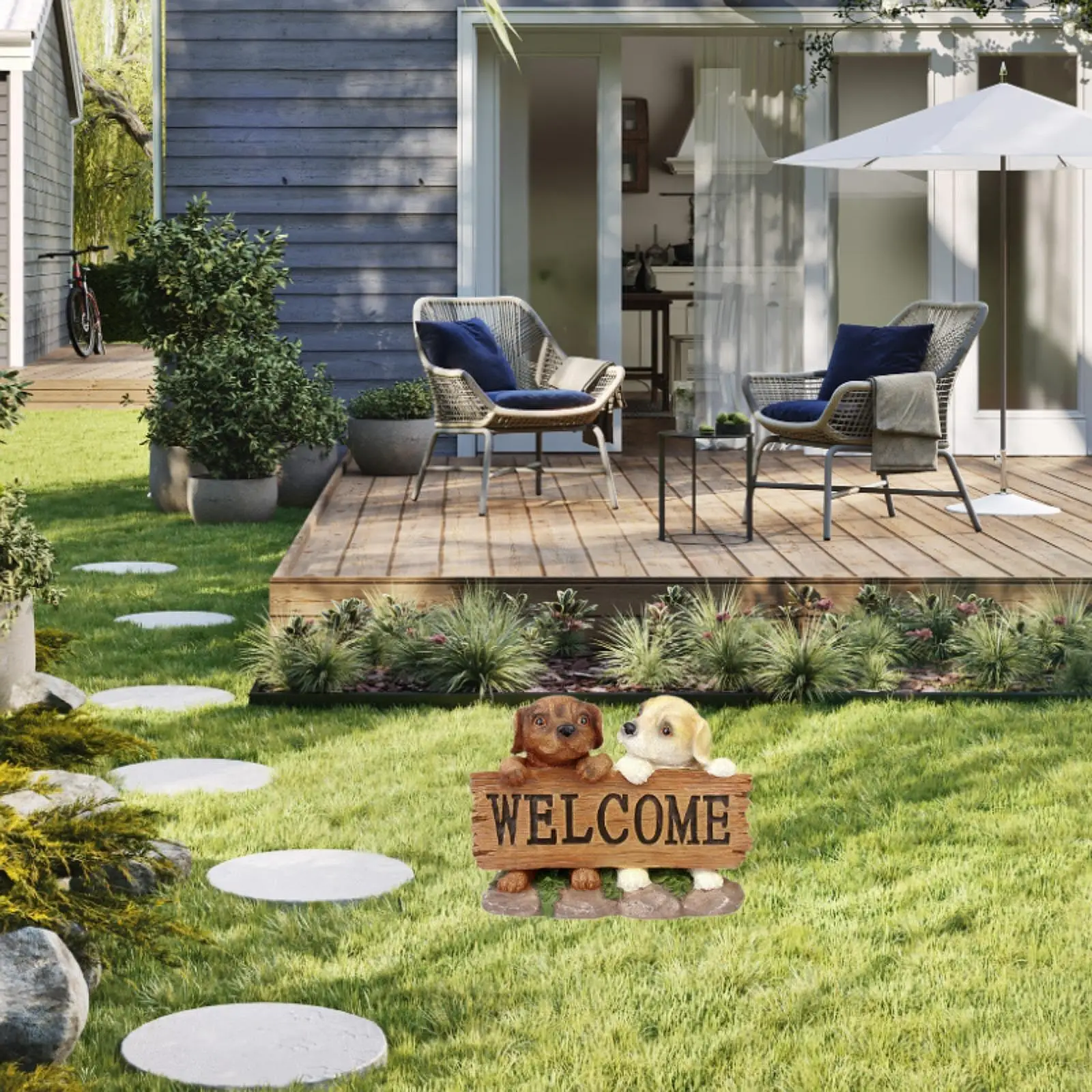 Garden Dog Statue Holiday Decoration Decorative Puppy Figurine Garden Ornament for Tabletop Home Office Outdoor Outside Garden