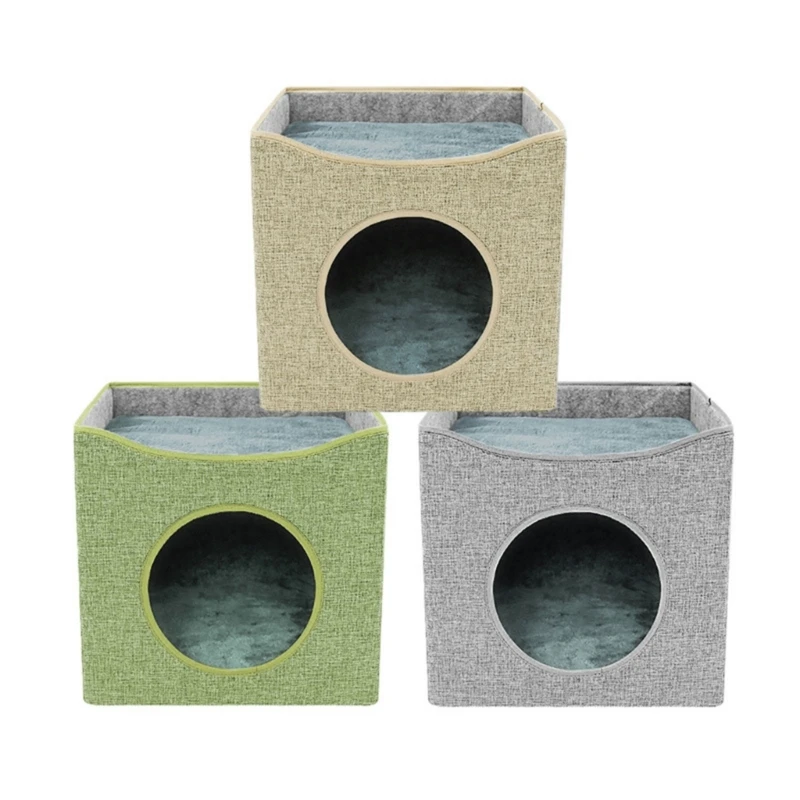 

Foldable Cat Cave Bed Pet Tent House Soft Cushion Anti-Slip-Bottom Double Side