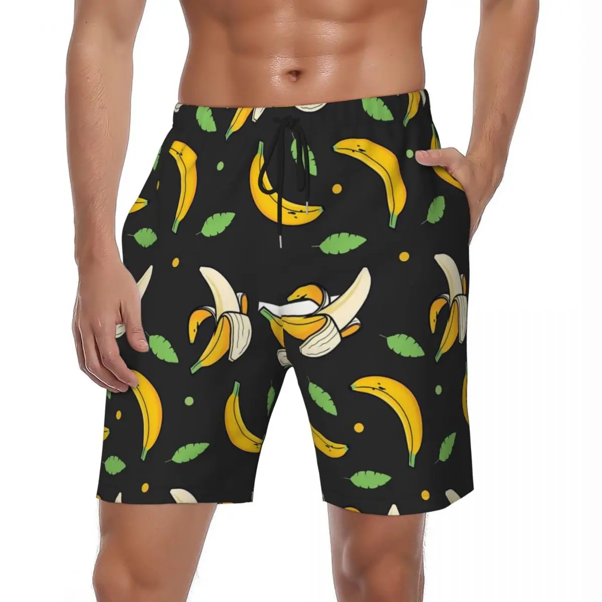 

Men Board Shorts Banana Print Y2K Funny Swim Trunks Green Leaf Quick Dry Sports Surf Trendy Plus Size Beach Short Pants