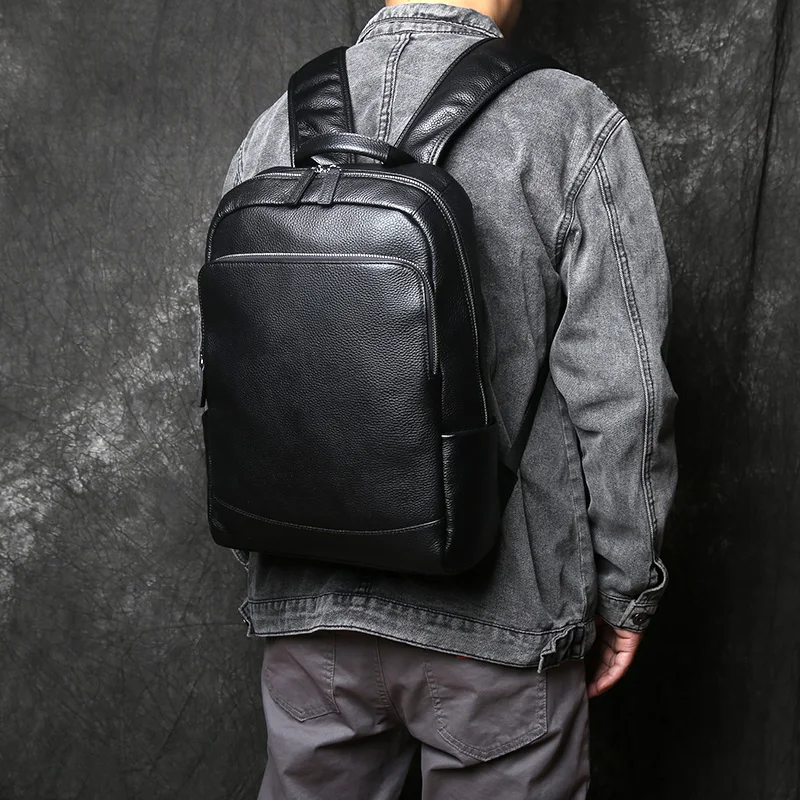 NZPJ Leather Men's Backpack Natural Cowhide Backpack Fashion Travel Bag Korean Version Schoolbag Computer Bag For 15 Inch Laptop