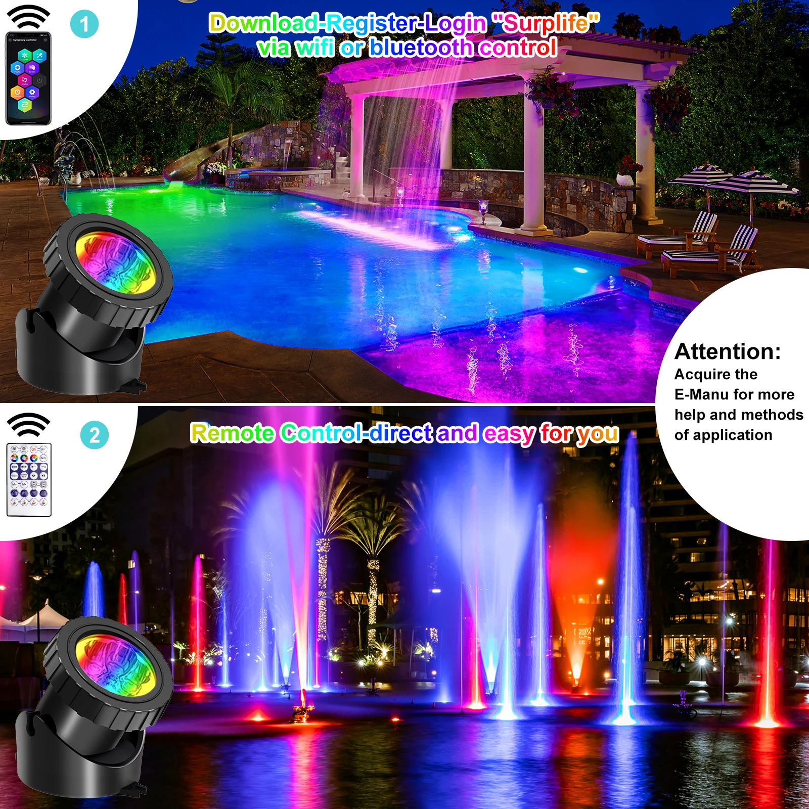 12 LED RGB Underwater Pond Lights IP68 Landscape Fountain Spotlight Bluetooth APP Control for Fish Aquarium Tank Garden Yard 4
