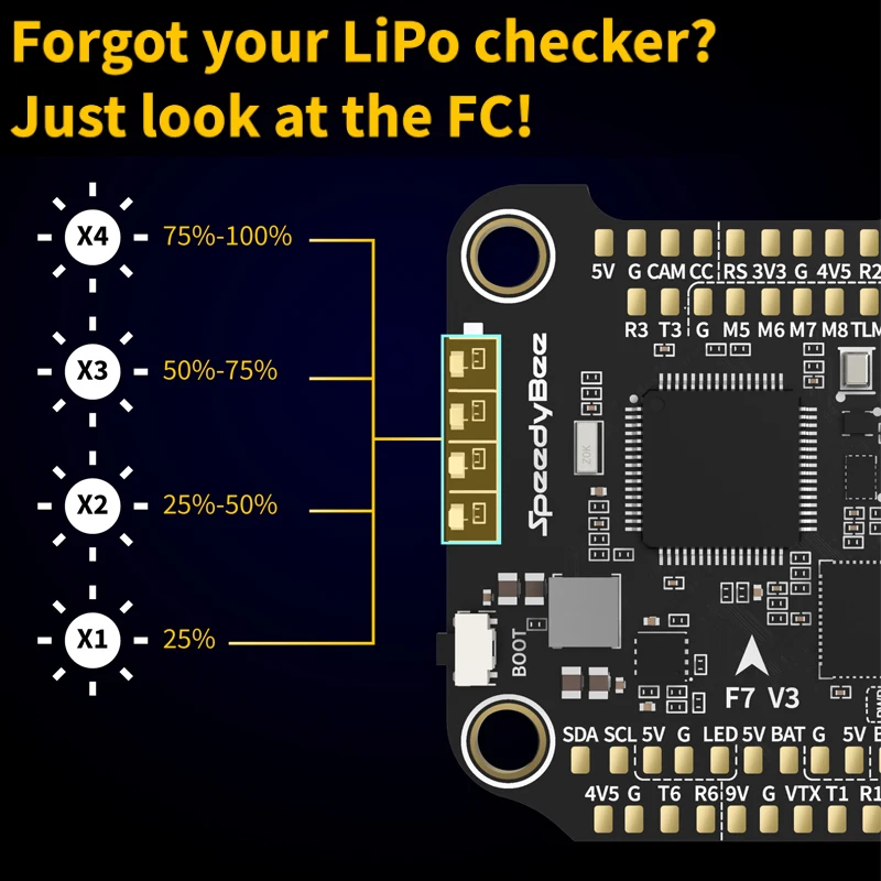 SpeedyBee F7 V3 FC & Stack avec dissipateur thermique, prêt pour montage sur drone FPV, performance optimale.