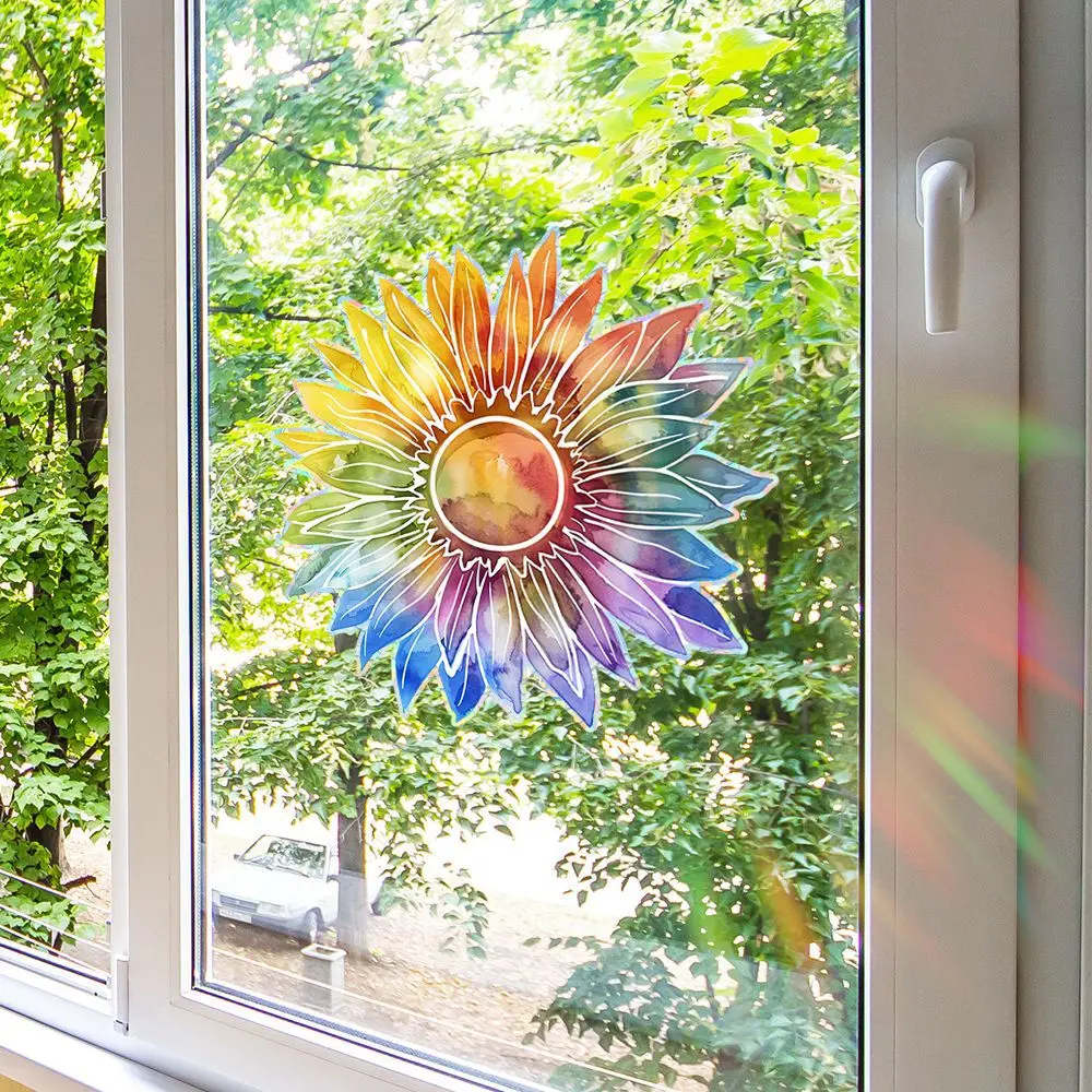 Sunflower Window Stickers Anti-Collision Window Decal For Birds Non-Adhesive Static Clings For Living Room Walls