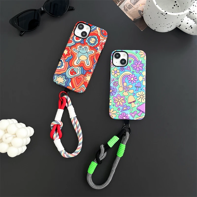 Colorful flowers Phone Case Two-In-One Film Protective Shell For iPhone 15 14 13 12 11 Pro Max Plus Mini