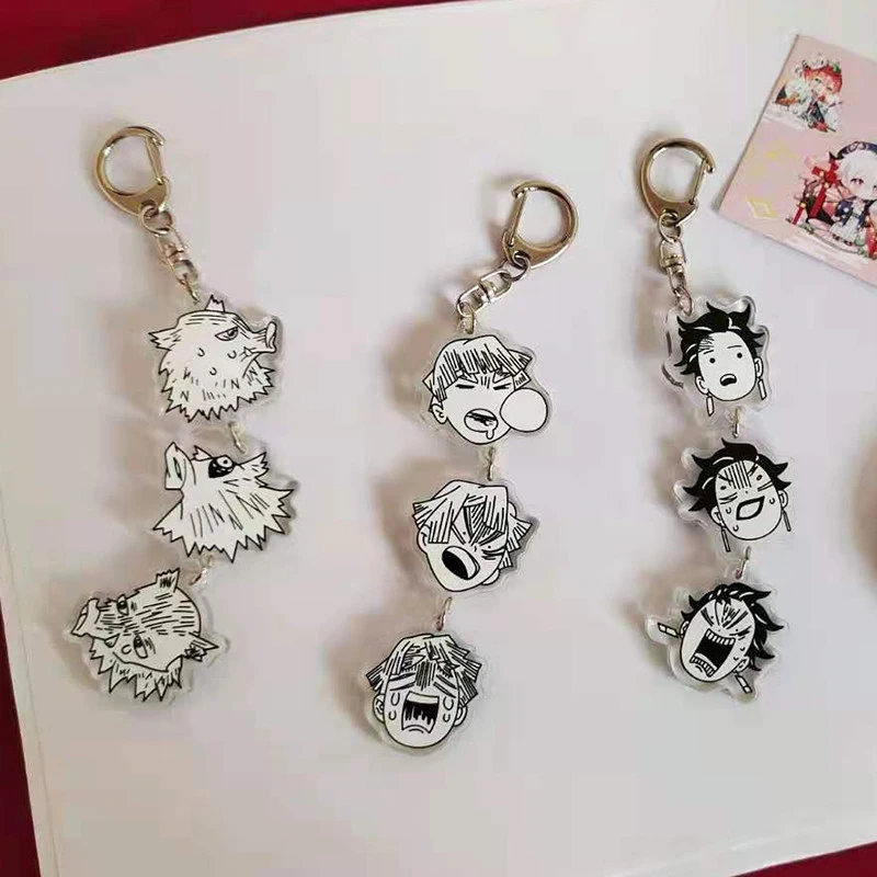 

Demon Slayer Kimetsu No Yaiba Acrylic Keychain Kamado Tanjirou Hashibira Inosuke Anime Long Pendant Keyring Cosplay Accessories