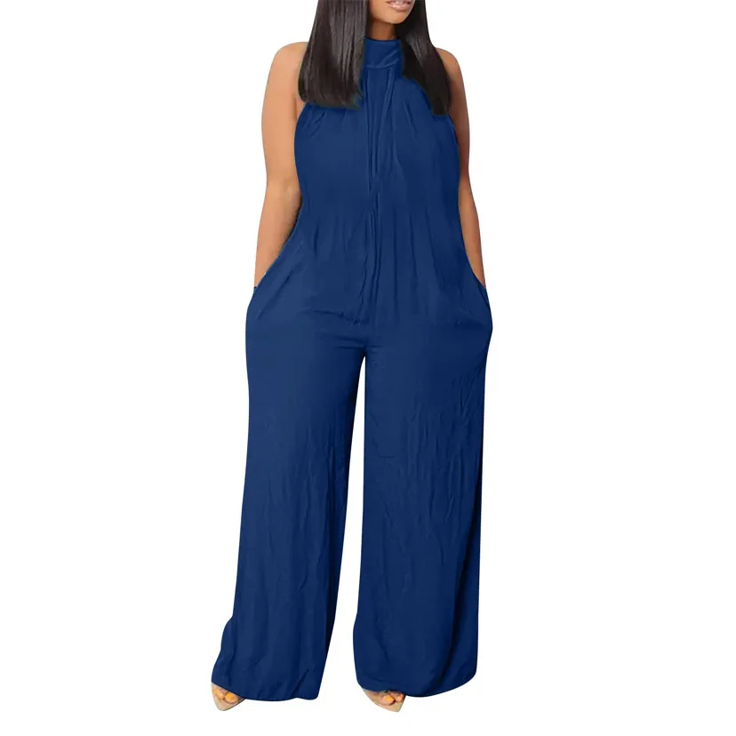 Loose Ladies Onesie Bodysuit Casual Female Women Sleeveless One-Piece Wide Leg Romper Overalls Jumpsuit Streetwear Plus Size 5