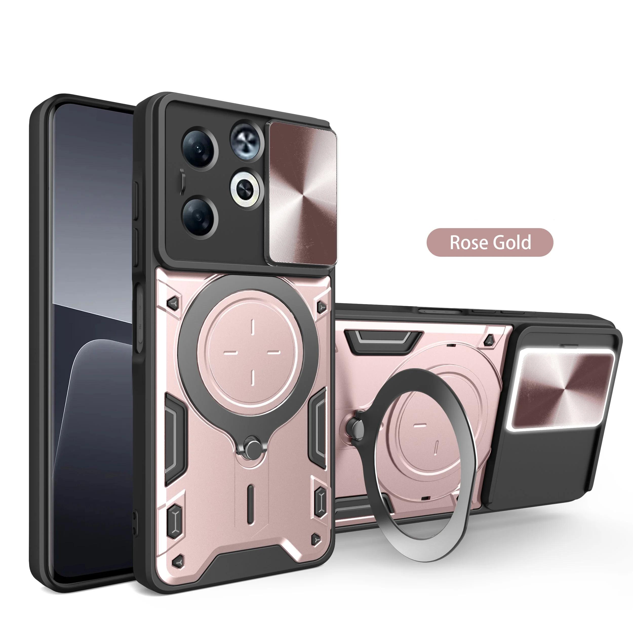 Heavy Duty Rugged Armor Phone Case with Magnetic Bracket and Slide Camera Protection Cover
