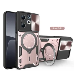 Heavy Duty Rugged Armor Phone Case with Magnetic Bracket and Slide Camera Protection Cover for Infinix Hot 40 Pro (JS pink)