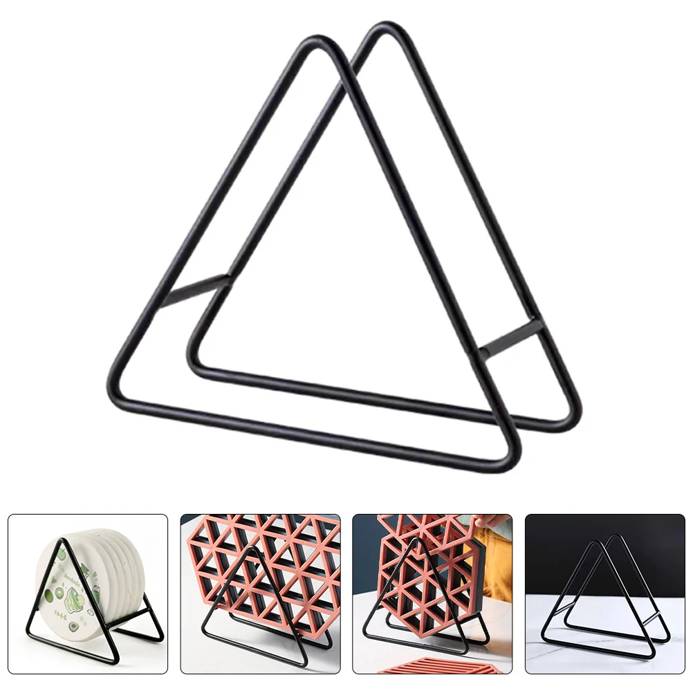 

Coaster Holder Stand Rack Display Plate Cup Mat Dish Storage Rack Triangle Holder multiuse Home Iron Coaster Stand Kitchen tool