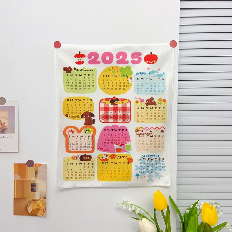 Small Tapestry 2025 Background Cloth Ins Desk Calendar Wall Hanging Student Girl Room Cute Cartoon Hanger Tapestries Decor 태피스트리