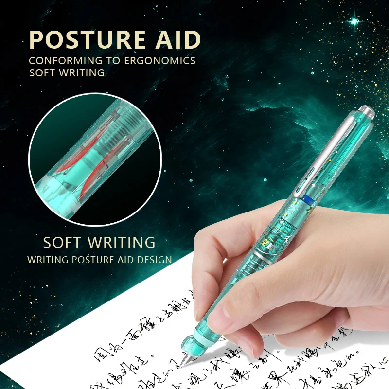 Space Capsule Design Fountain Pen with Ink Cartridge Set No Splatter Smooth Writing Pens for Students School Office Stationery