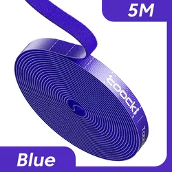Toocki 5m Tearable Cable Management Winder Ties - 10mm Width Wire Organizer - 5 m (5m Blue)