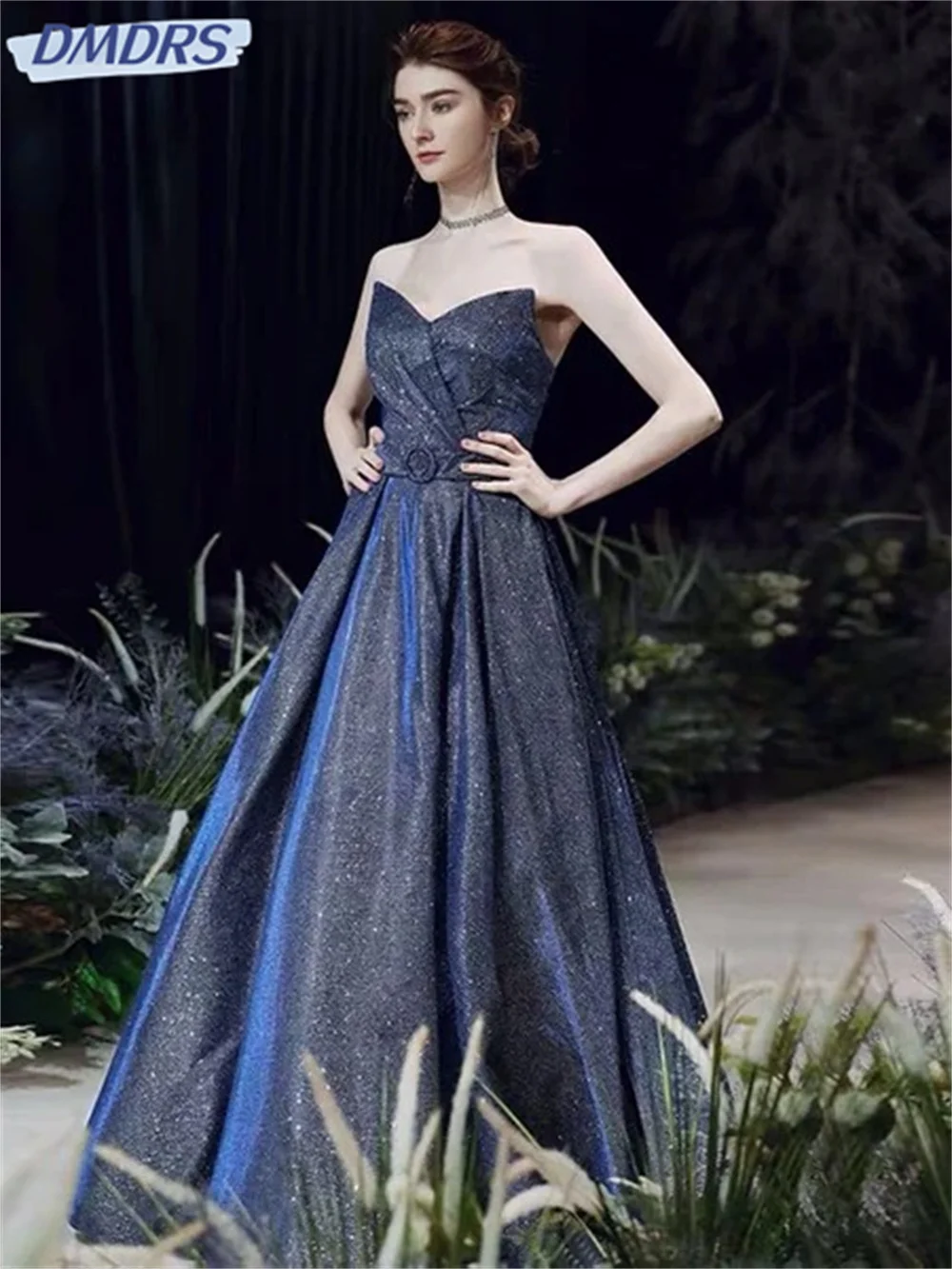 Shiny Strapless Prom Dress 2024 Luxurious Sleeveless Bride Gown Charming A-Line Floor-length Bride Robe Vestidos De Novia