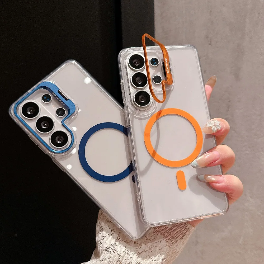 Transparent Magnetic Kickstand Shockproof Phone Case with TPU+PC Protective Cover