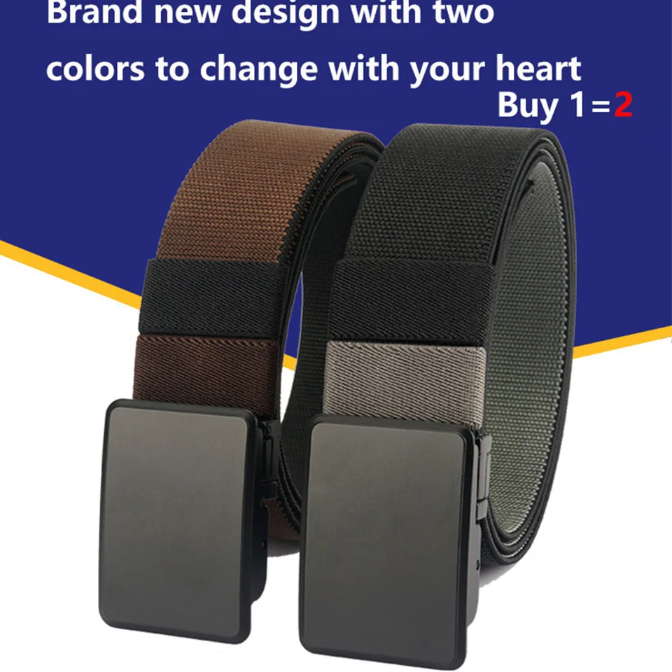 New Nylon Elastic Belt Youth Leisure Business Travel Belt Simple Rotating Flat Buckle Workwear Elastic Woven Waistband A3517 new men s toothless automatic buckle nylon belt for youth business leisure travel waist sealing workwear design woven belt a3515