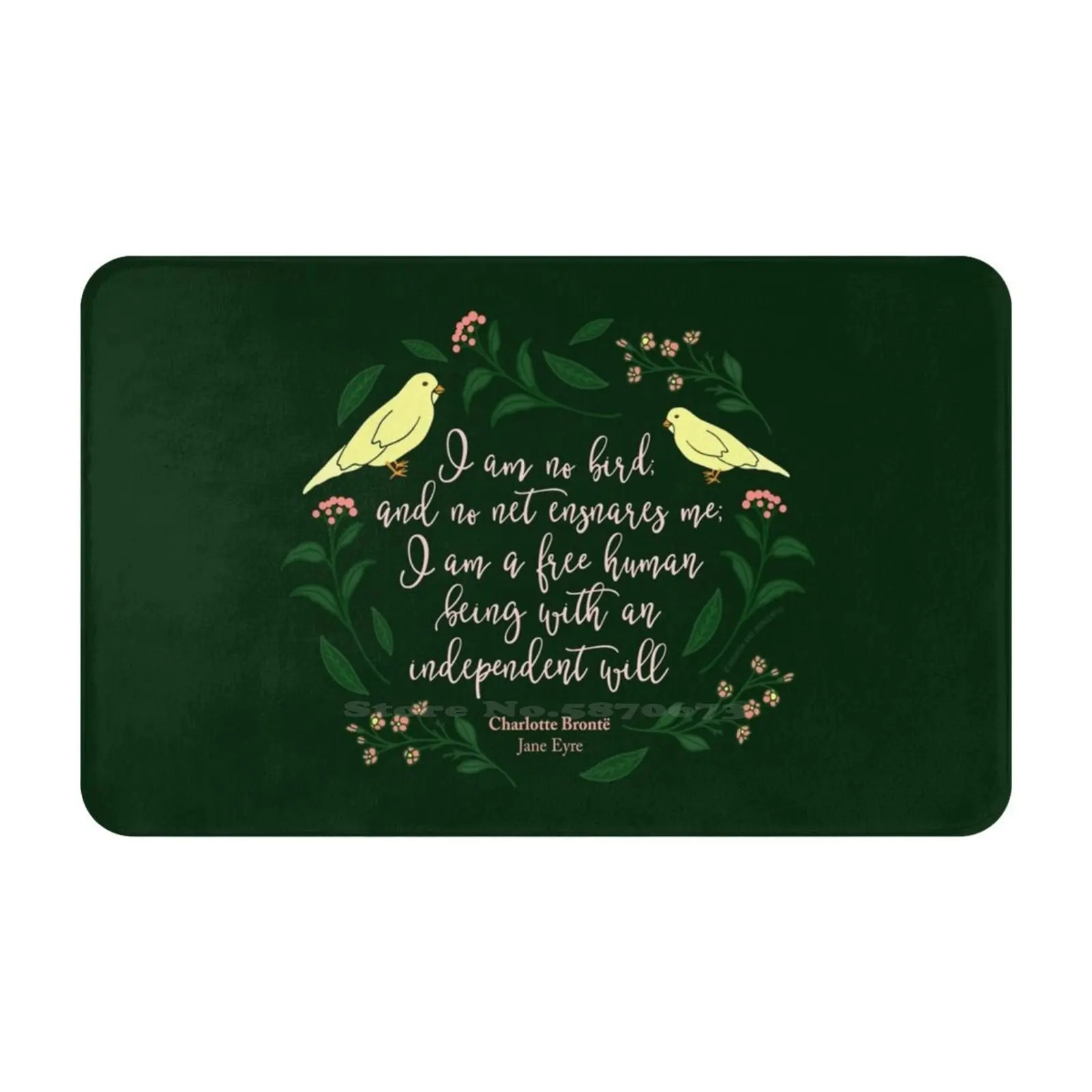 Green Floral Bird Quote Jane Eyre Charlotte Bronte Soft Foot Pad Room Goods Tappeto Tappeto Jane Eyre Charlotte Bront? Charlotte