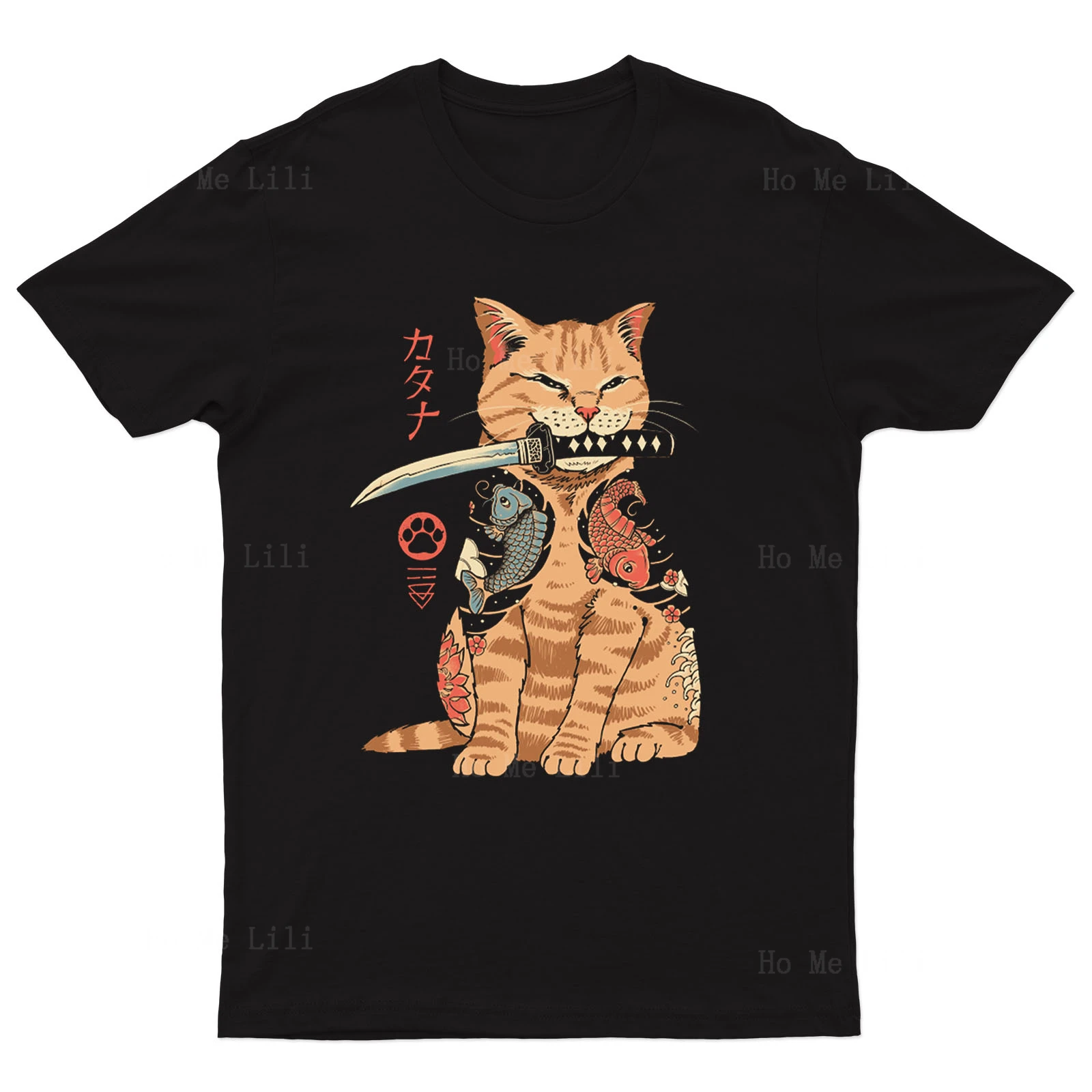 T-Shirt Giapponese Cat Dagger Catana Designer