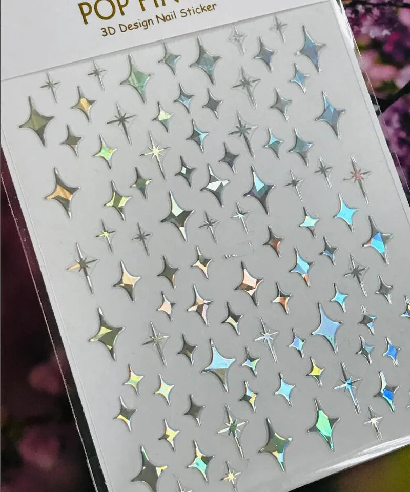 3D Silver/Rose Gold Hollow Cross Star Nail Art Stickers Design Self-Adhesive  Hollow Cross Star Nail/Body Art Decor Sticker