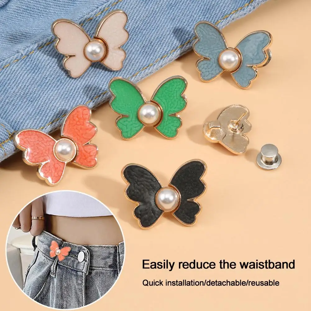 

Reusable Metal Buttons Butterfly Snap Fastener Pants Pin Retractable Button Sewing-on Buckles for Jeans Perfect Fit Reduce E1X9
