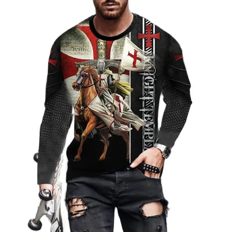 2022  Men'S T-Shirt Fashion King Printed Pattern Long Sleeve Round Neck Oversized Top Street Spring Personalized Clothes Shirt